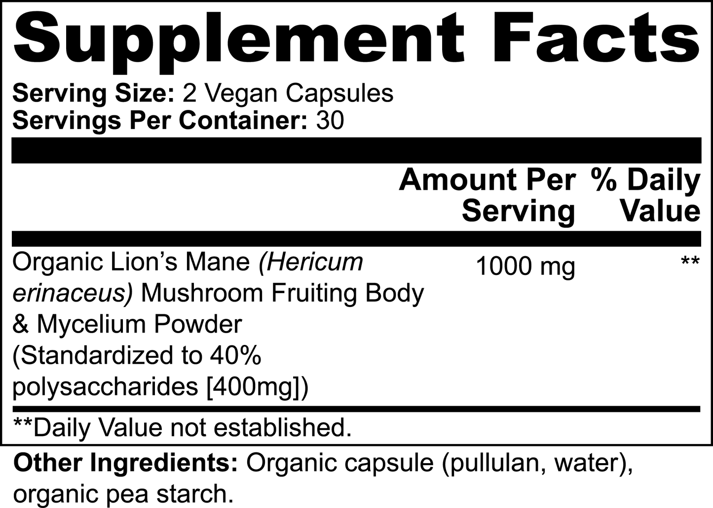 Lion's Mane Mushroom - 60 Capsules - 30 Day Supply