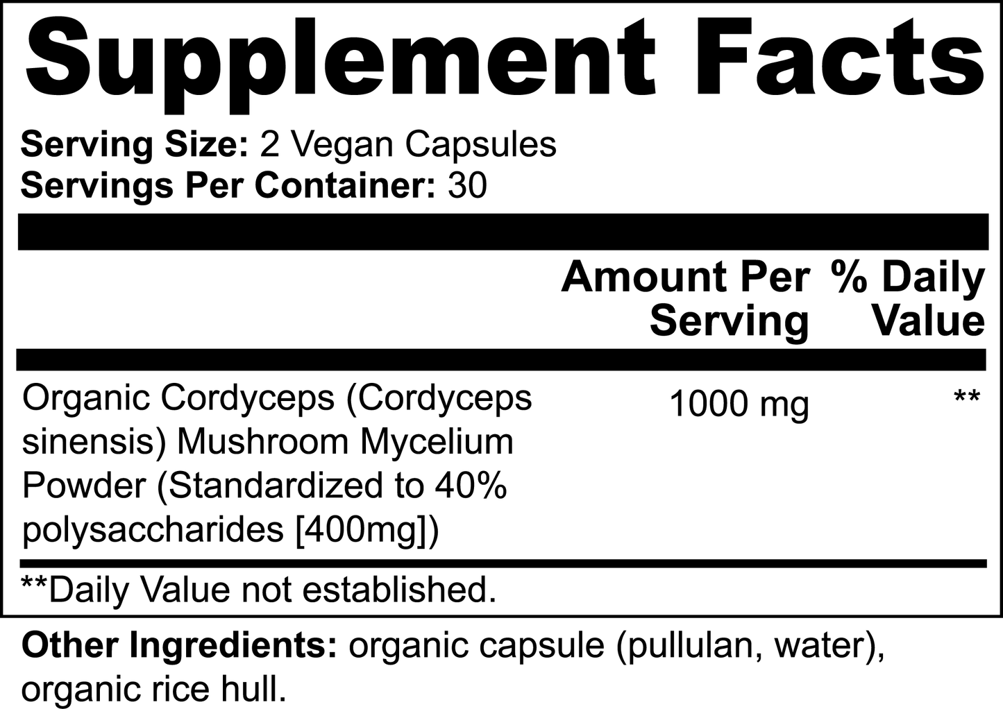 Cordyceps-Pilz - 60 vegane Kapseln - 30-Tage-Vorrat